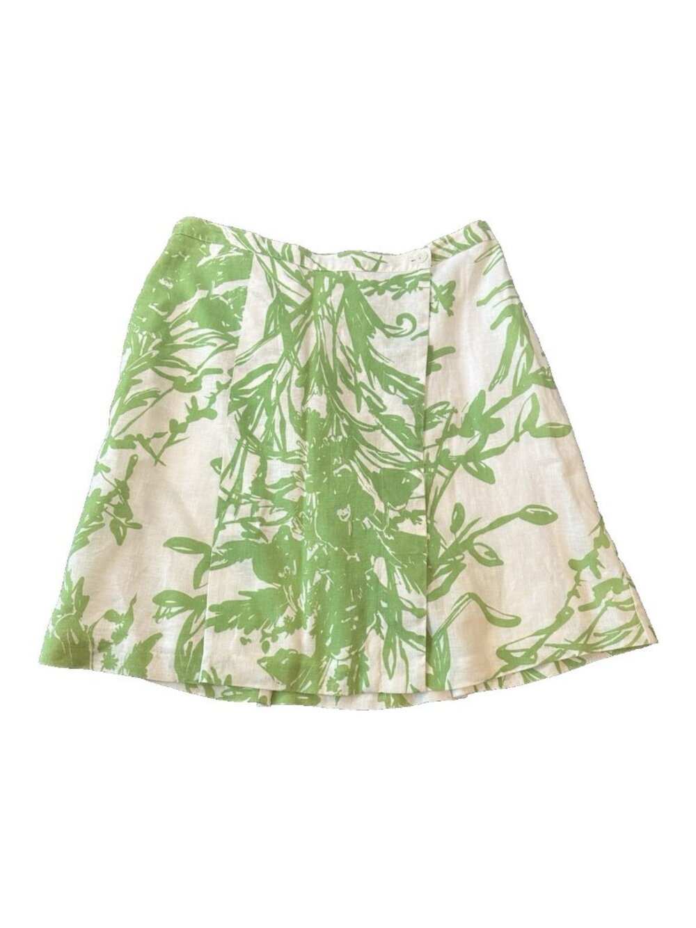 Coldwater Creek 100% Linen A-Line Womens Skirt Petite M Green White Floral‎ Prep